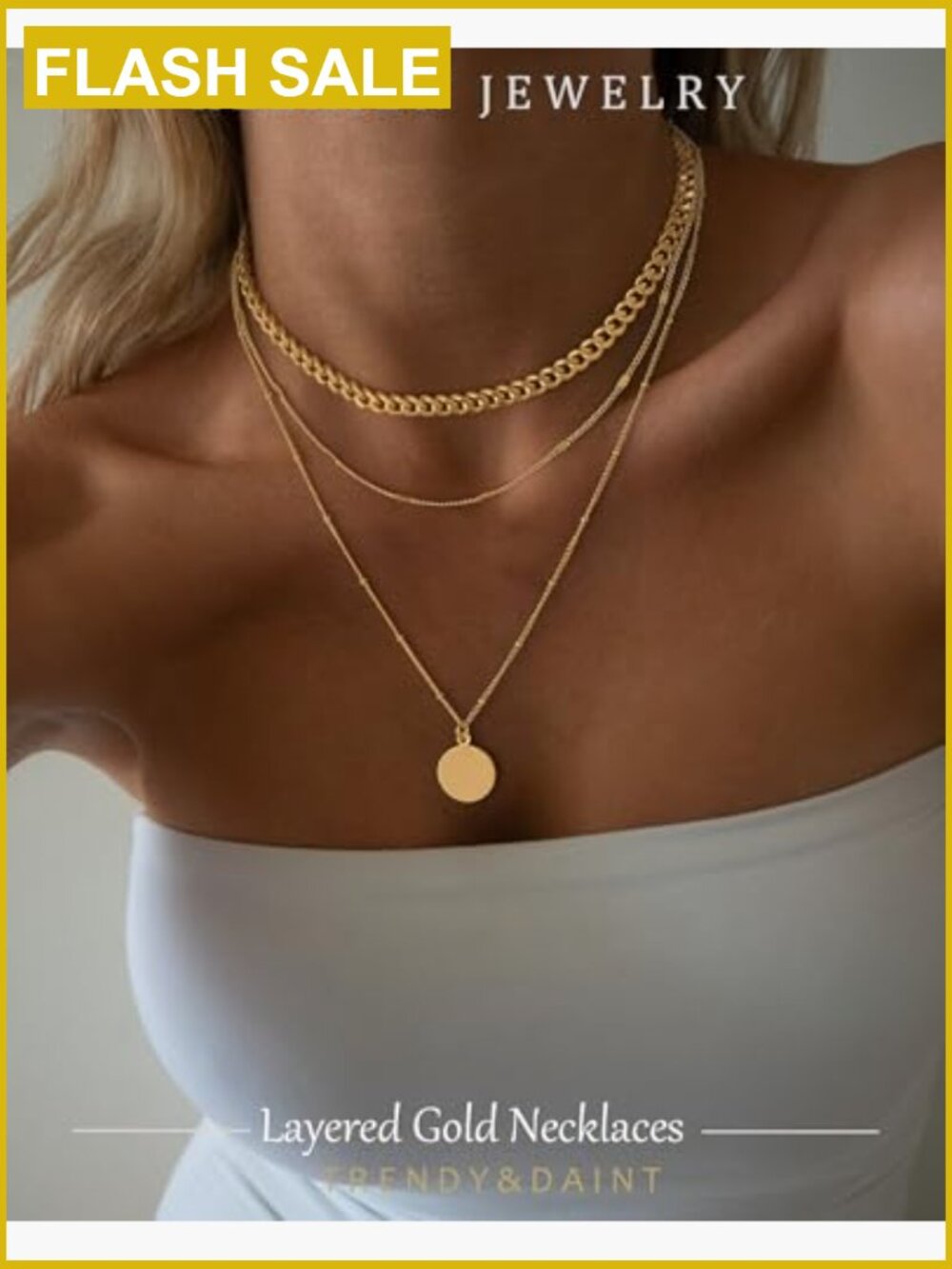 Layered Dainty Choker Chain Necklace Set 14K Gold Plated Trendy Jewelry Gift - Picture 2 of 7
